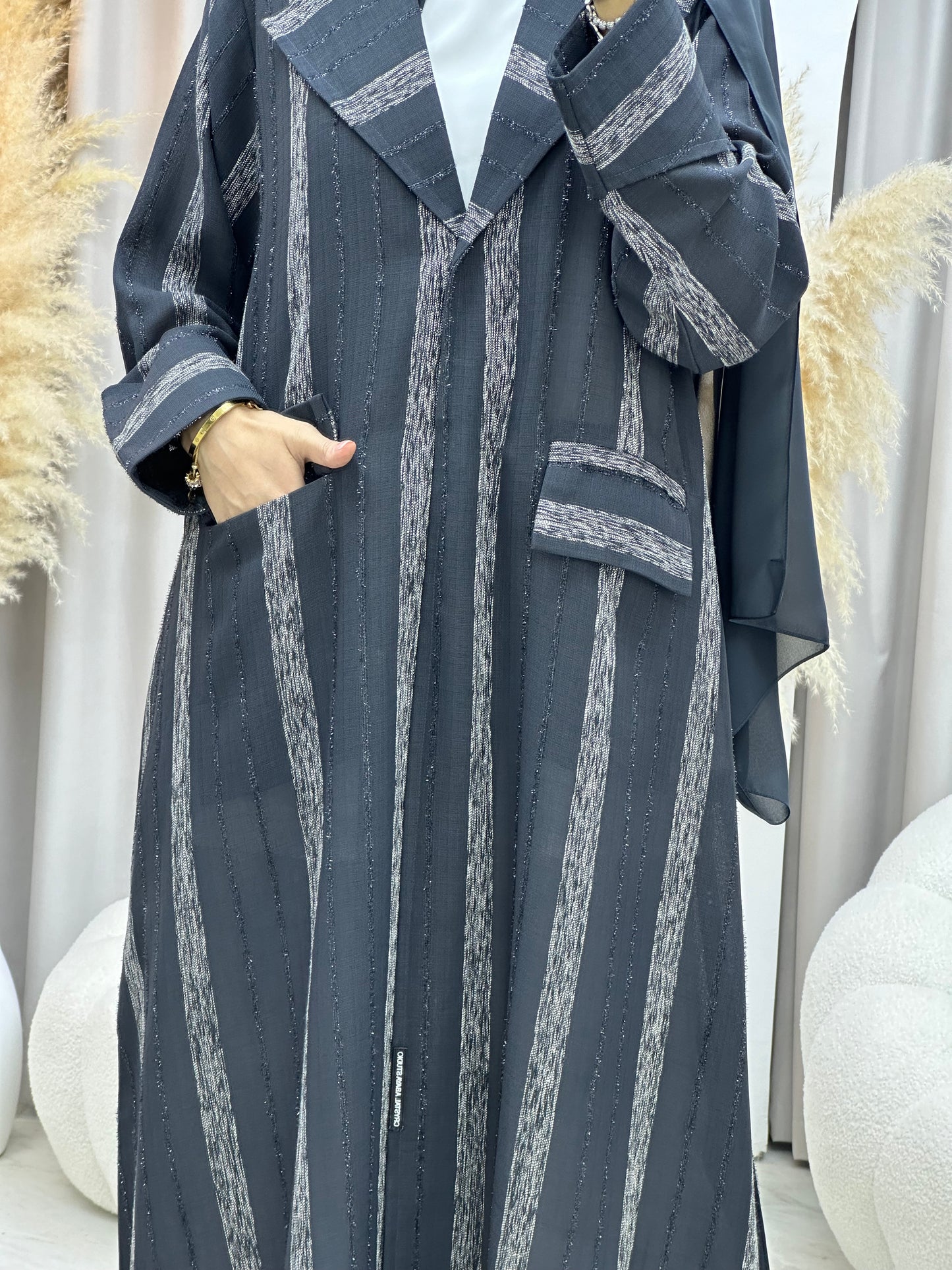 C 0002-03 Grey Striped Coat Eid Abaya