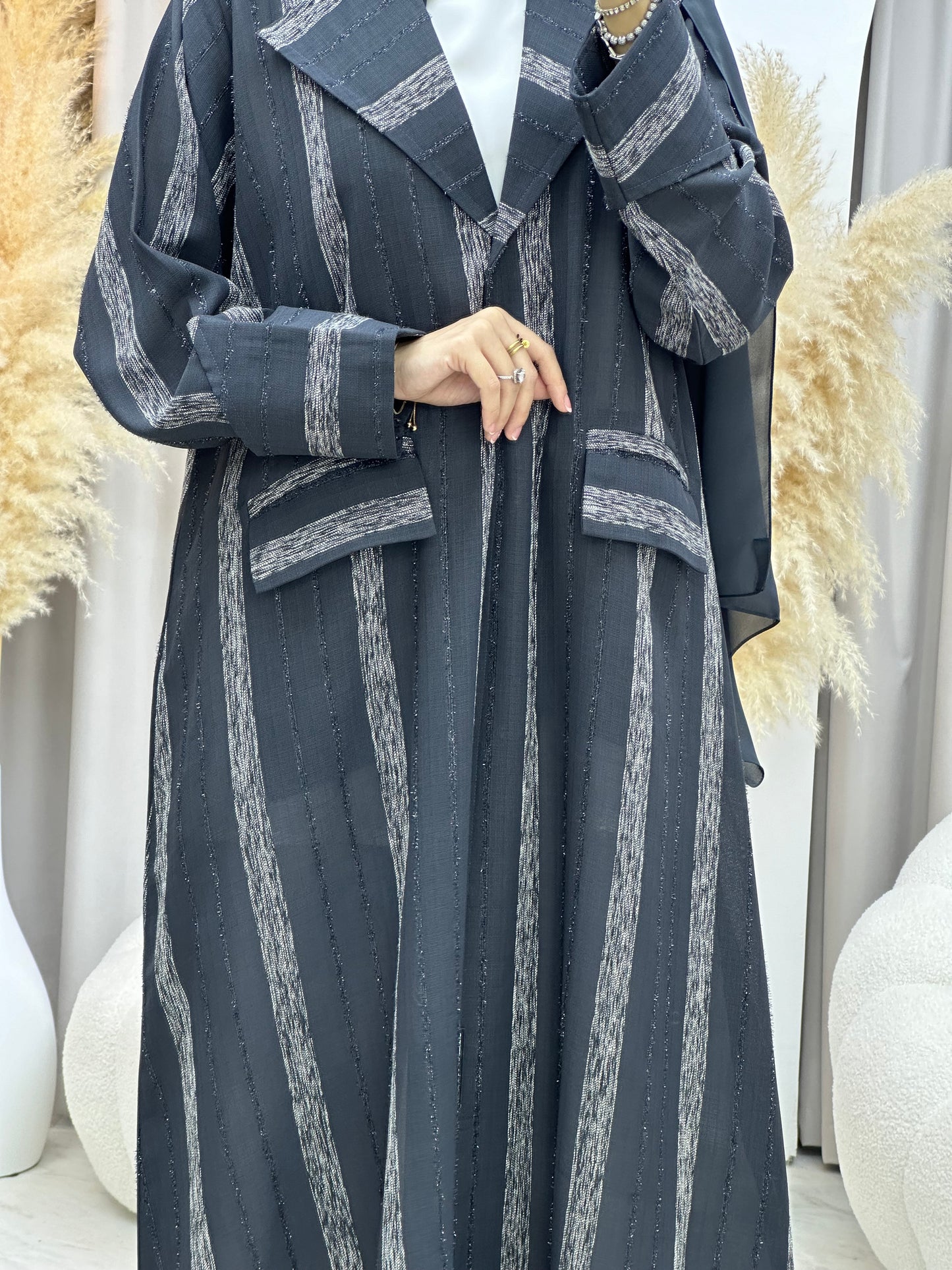 C 0002-03 Grey Striped Coat Eid Abaya