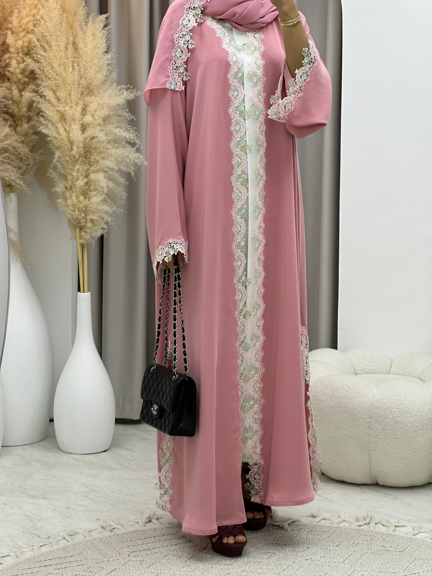 C 0206 Pink Lace Abaya