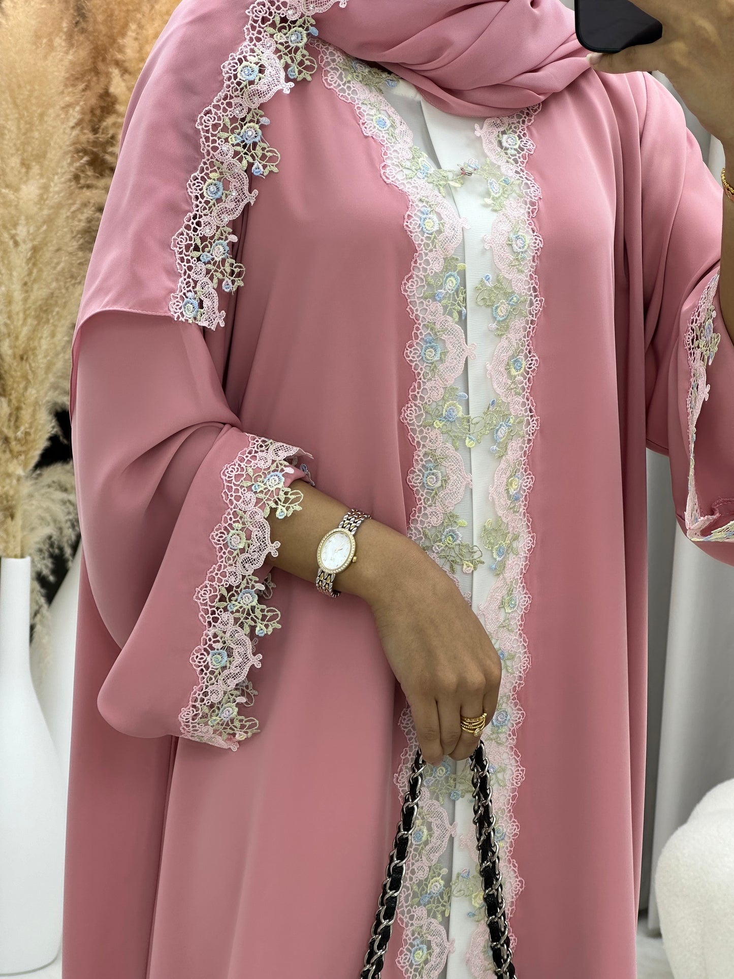 C 0206 Pink Lace Abaya