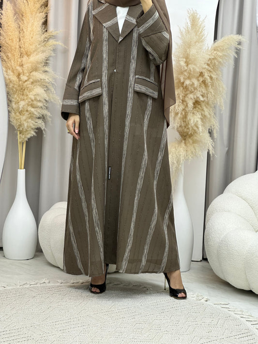 C 0002-04 Brown Striped Coat Eid Abaya