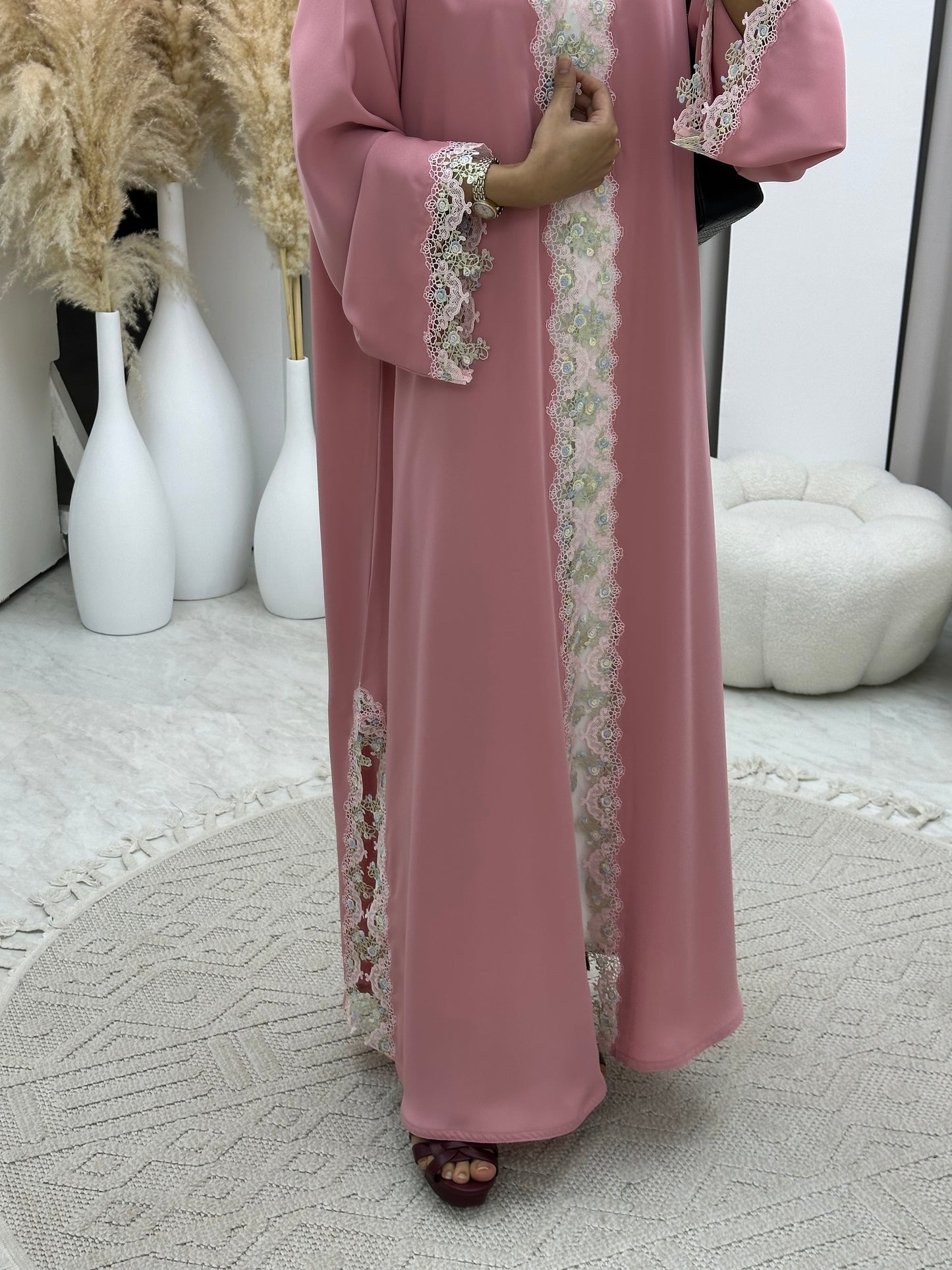 C 0206 Pink Lace Abaya