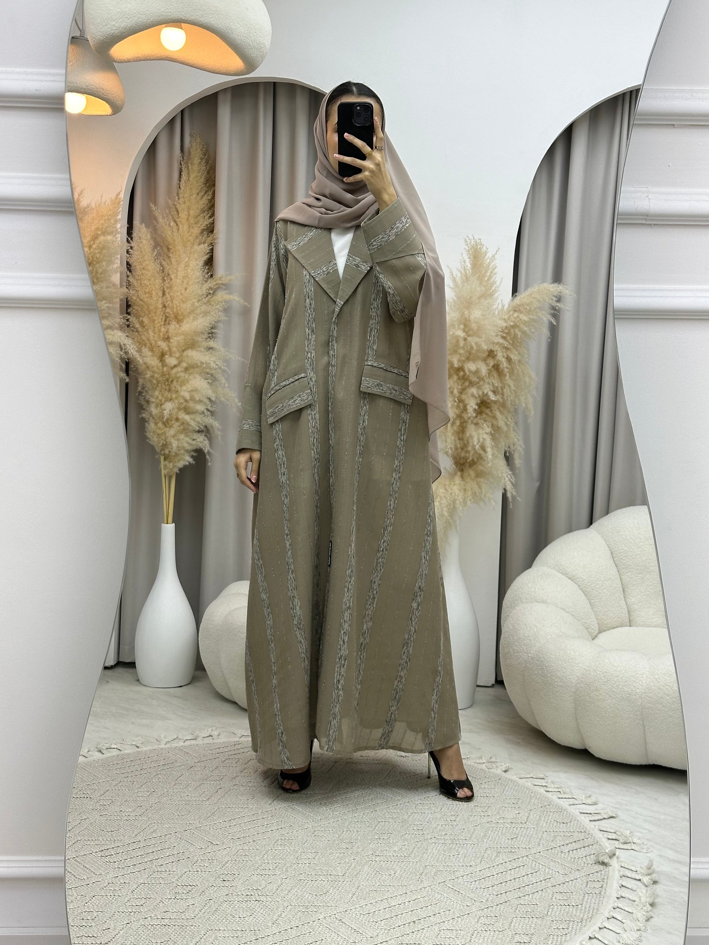 C RTW 0002-05 Beige Striped Coat Eid Abaya