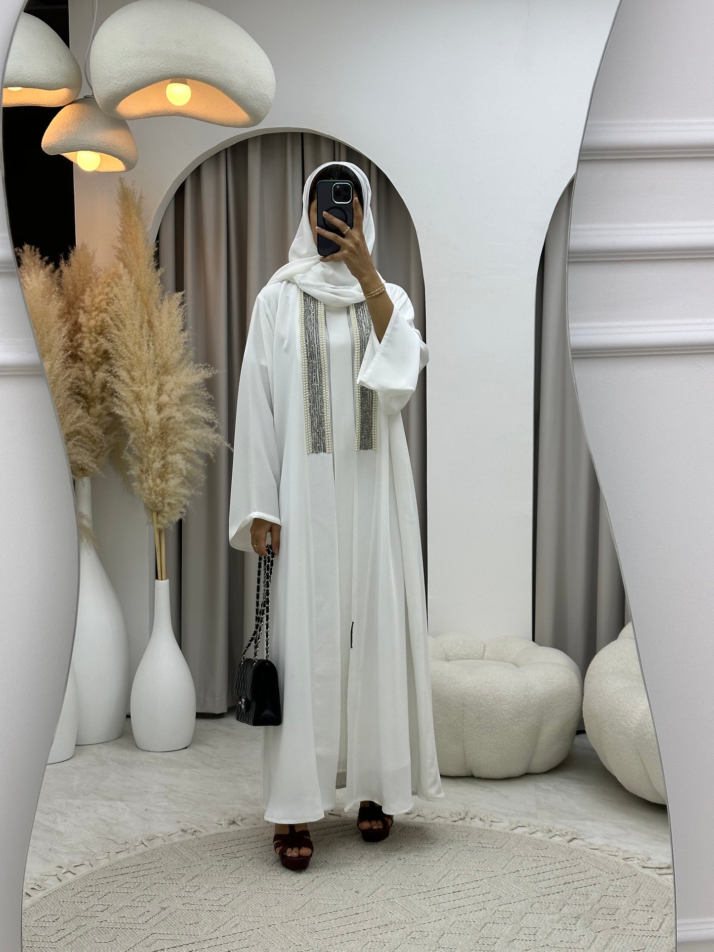 C 0204-02 White Beaded Abaya