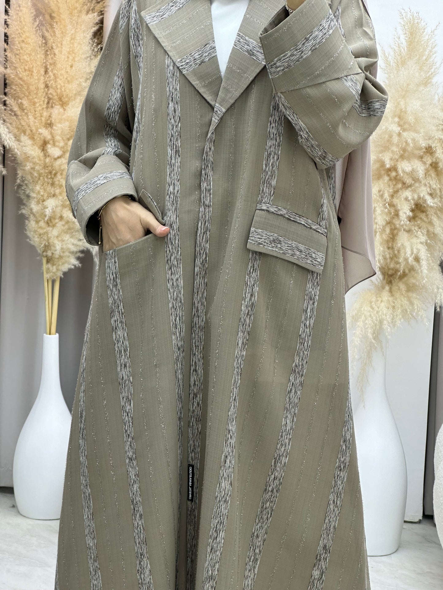 C RTW 0002-05 Beige Striped Coat Eid Abaya