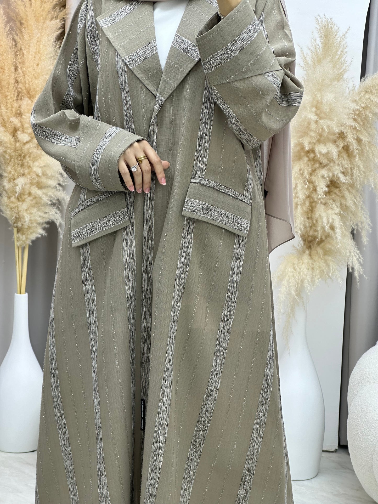 C RTW 0002-05 Beige Striped Coat Eid Abaya