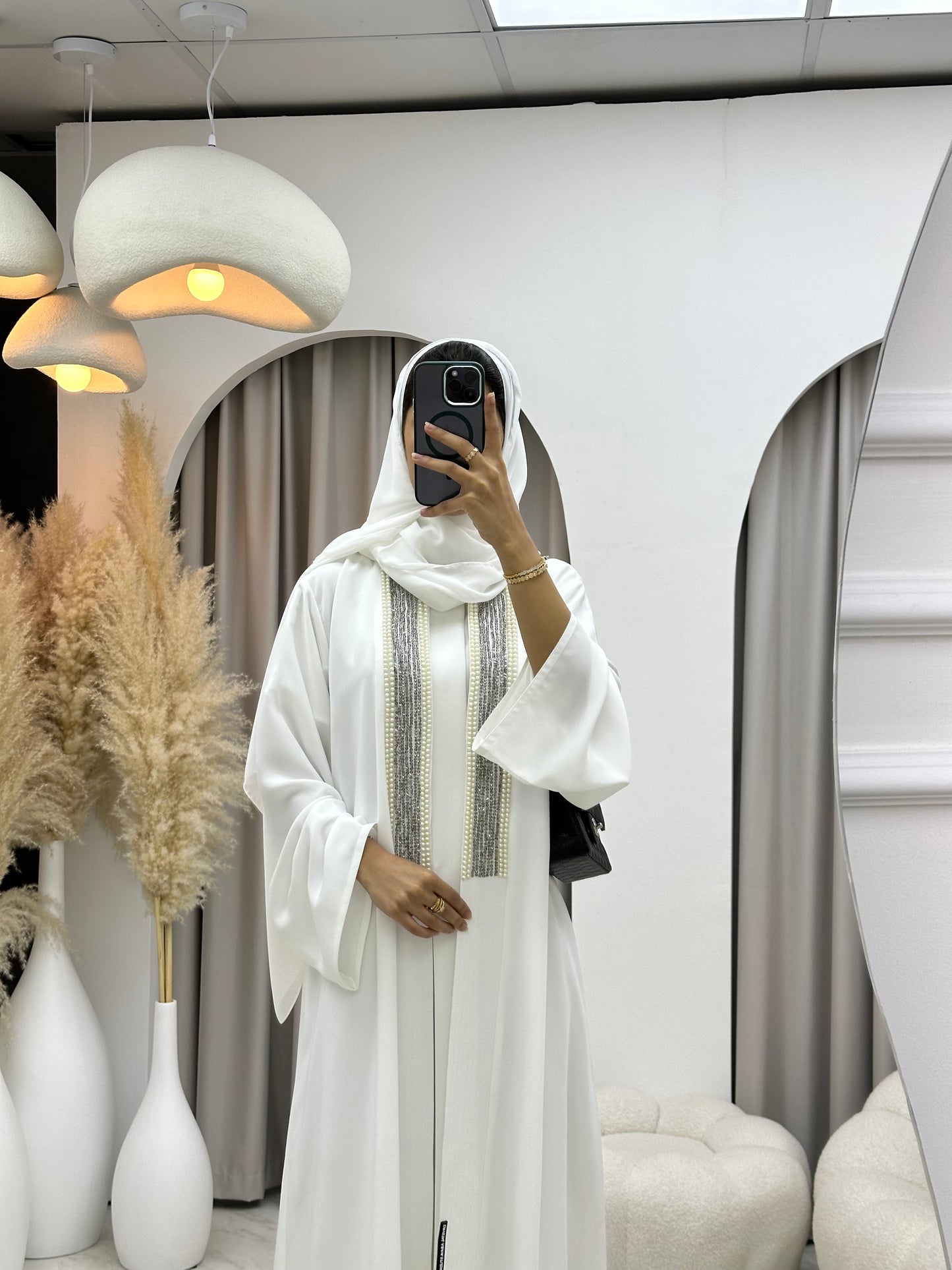 C 0204-02 White Beaded Abaya