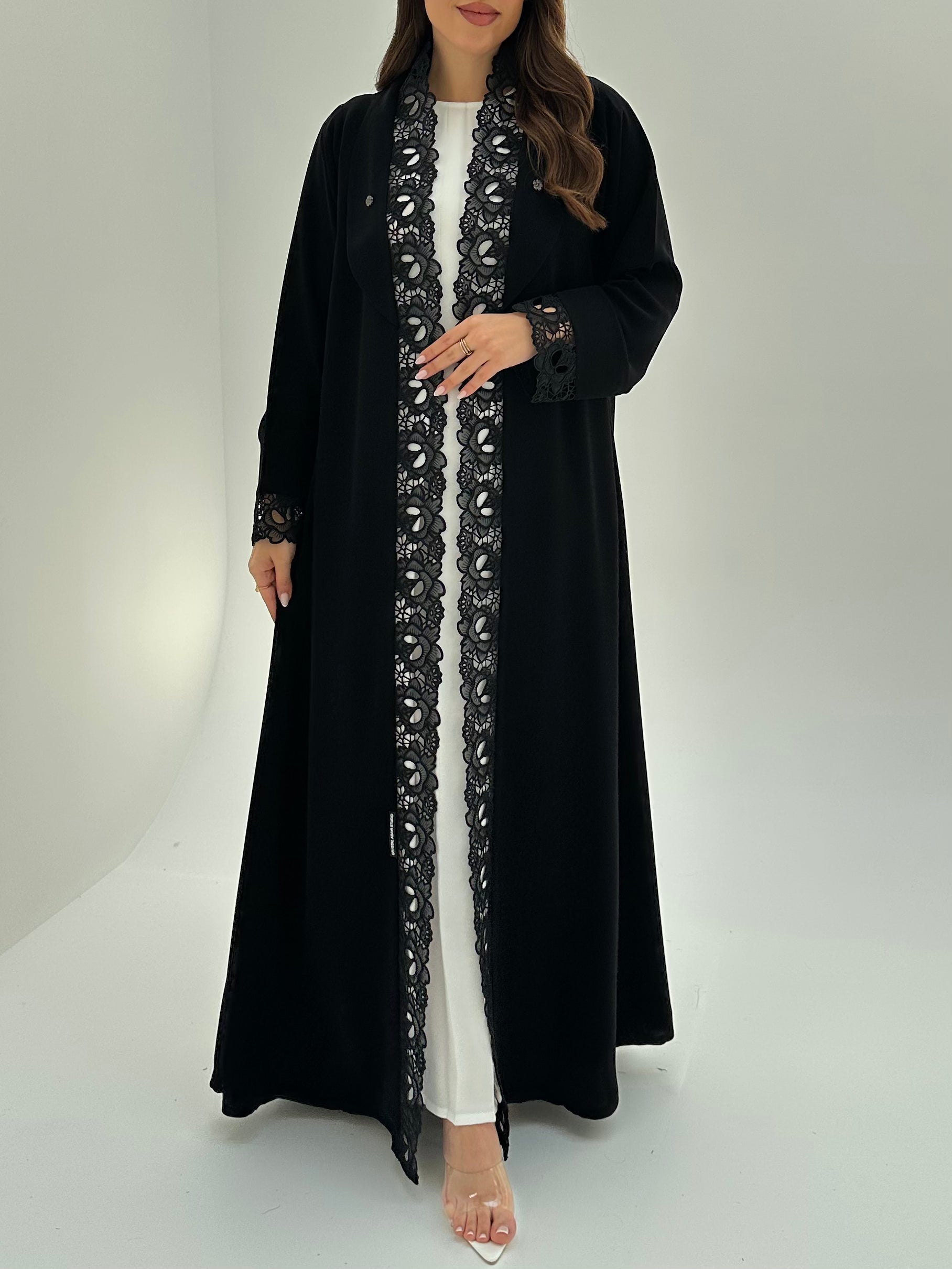 C 1873 Black Floral Lace Abaya