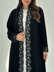 C 1873 Black Floral Lace Abaya