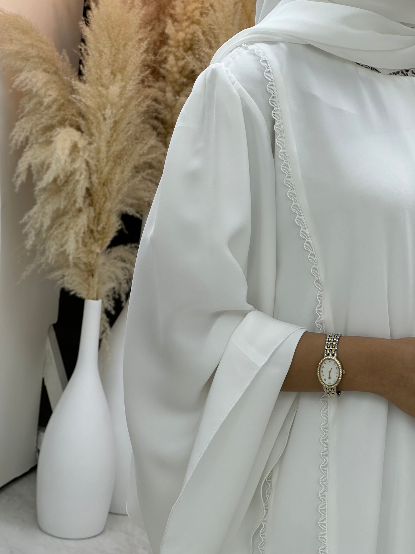 C 0203-02 White Lace Abaya