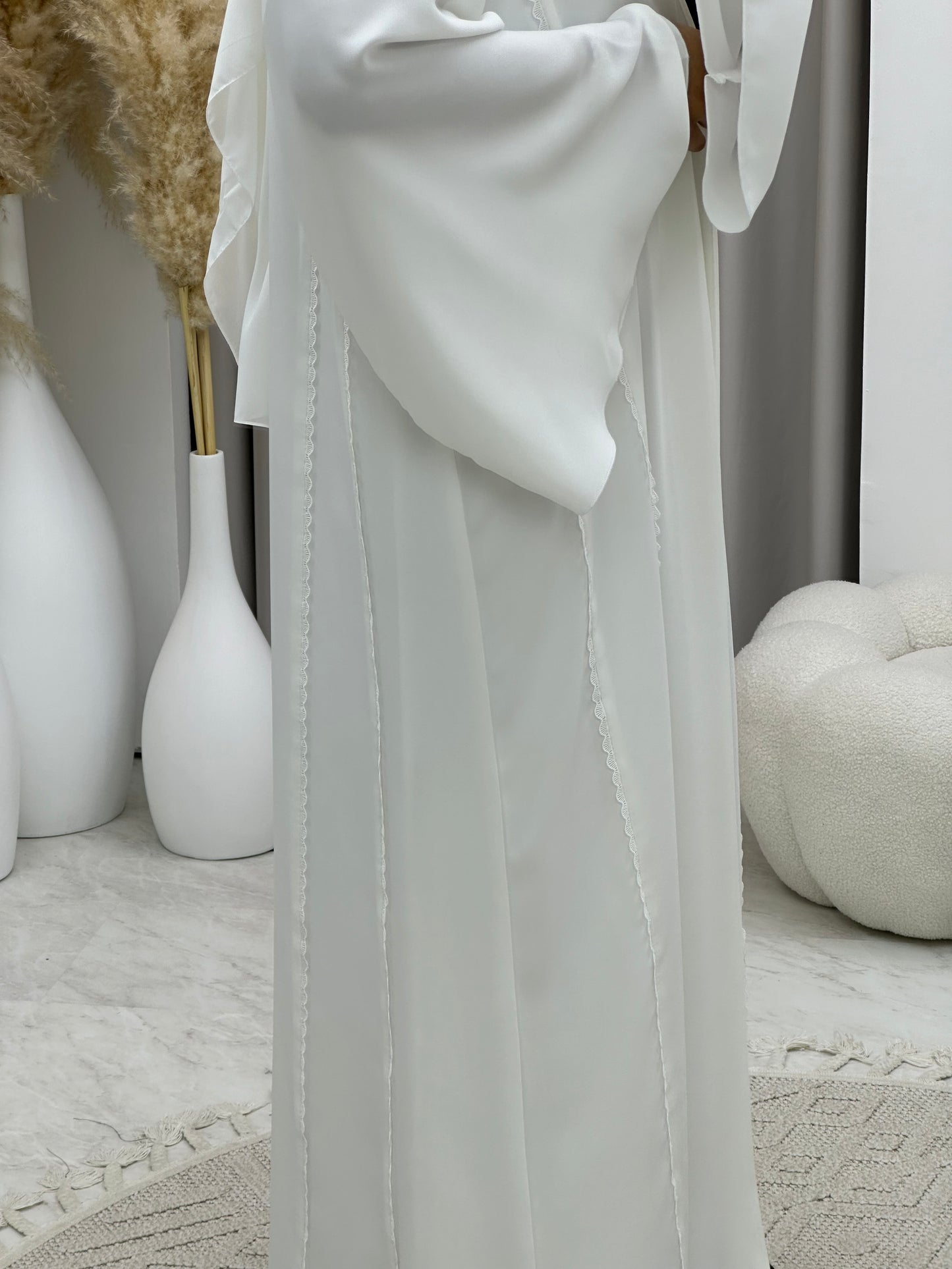 C 0203-02 White Lace Abaya