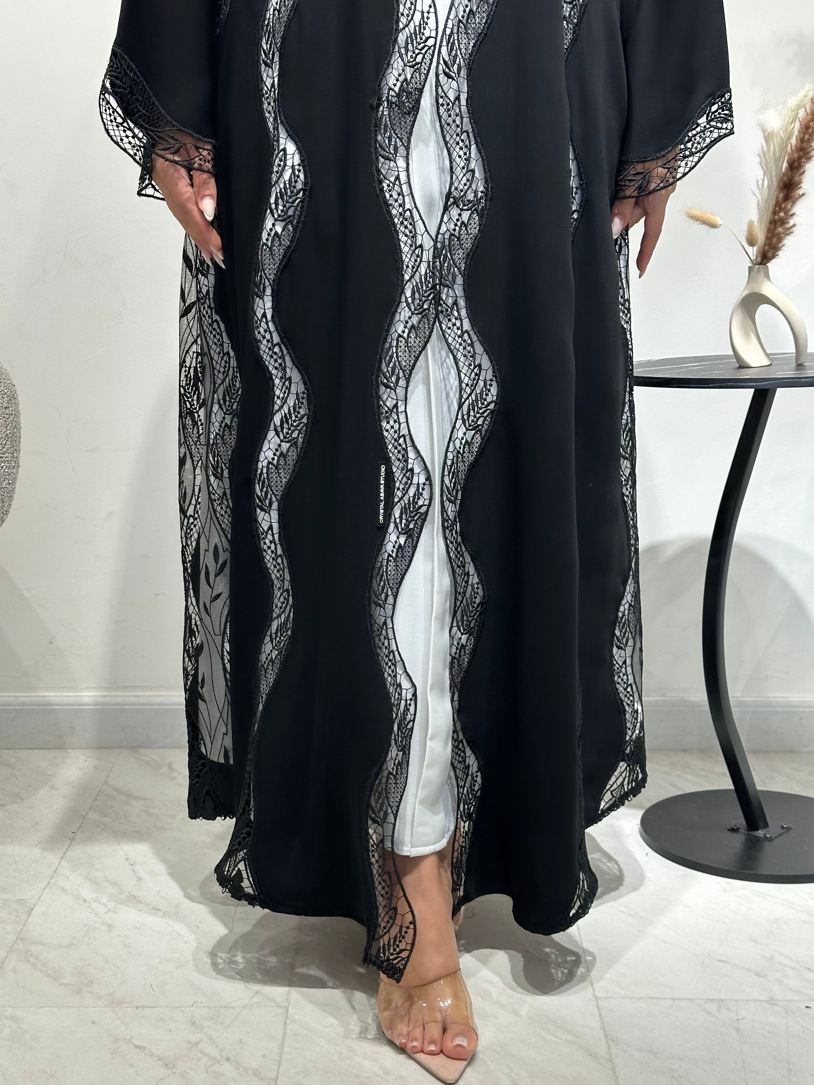 C 1588 Black Lace Abaya