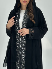 C 1873 Black Floral Lace Abaya