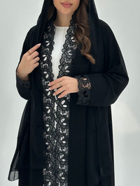 C 1873 Black Floral Lace Abaya - XS / 50