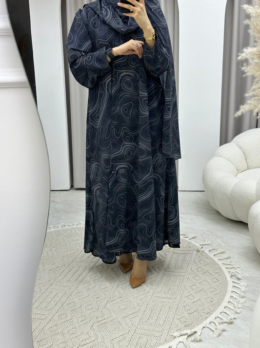 C Italian Marble Crepe Blue Abaya