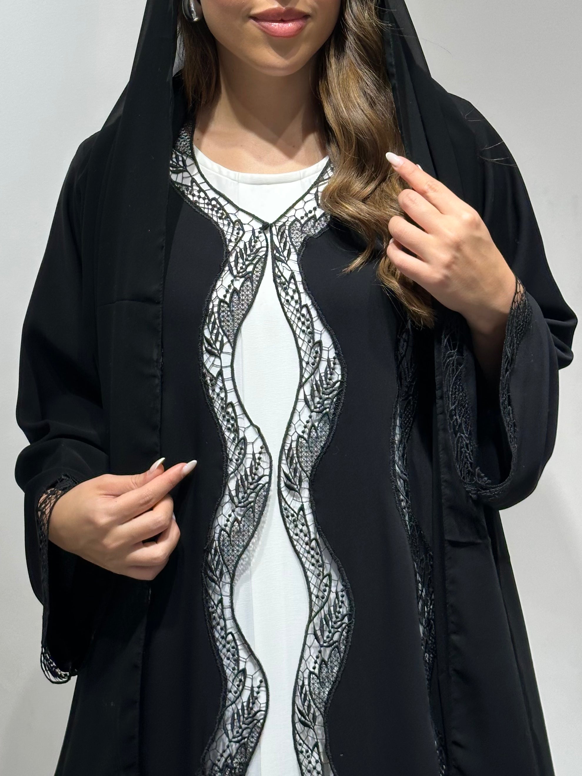 C 1588 Black Lace Abaya