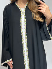 C 1589 Black Floral Lace Abaya