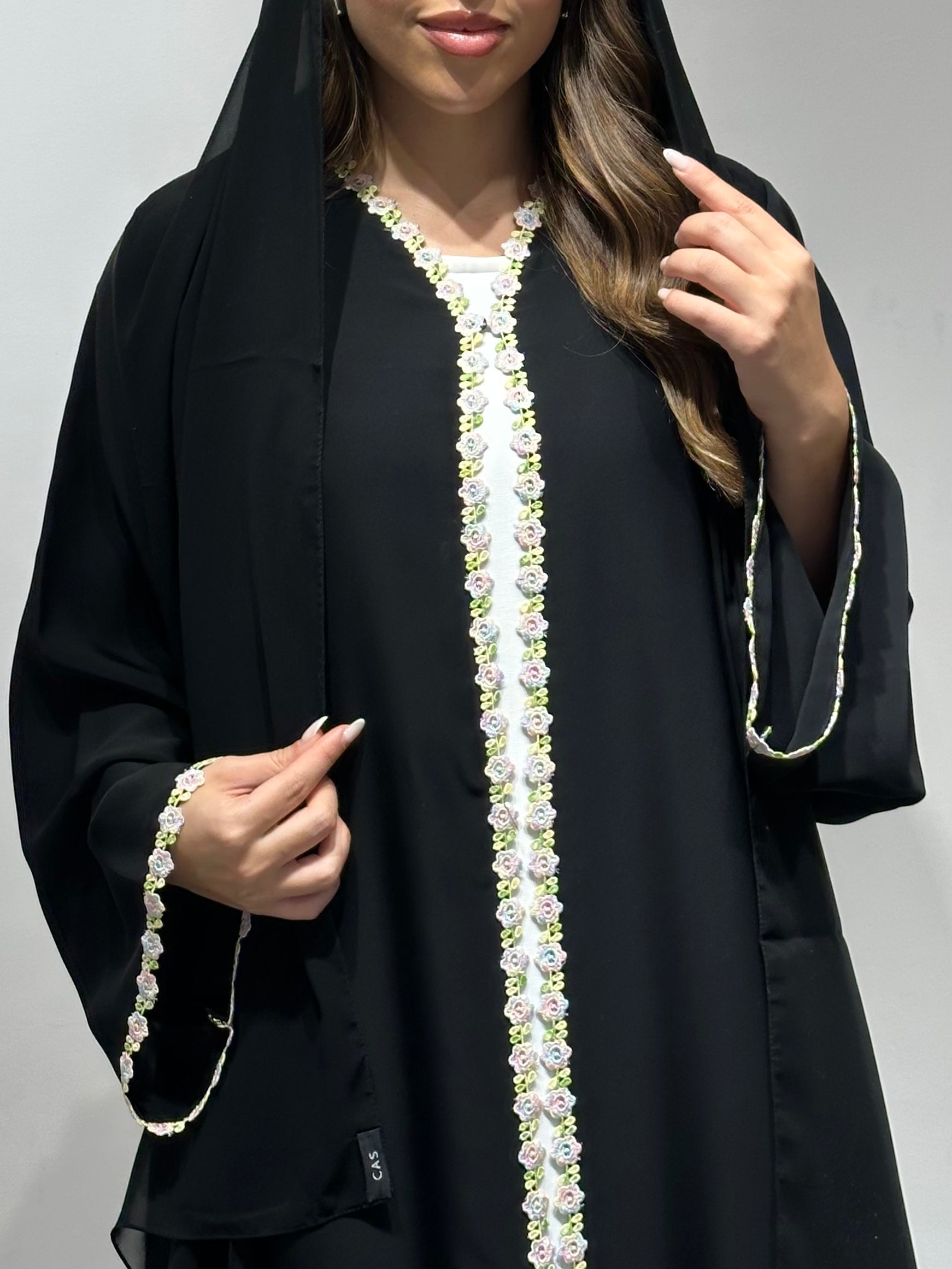 C 1589 Black Floral Lace Abaya