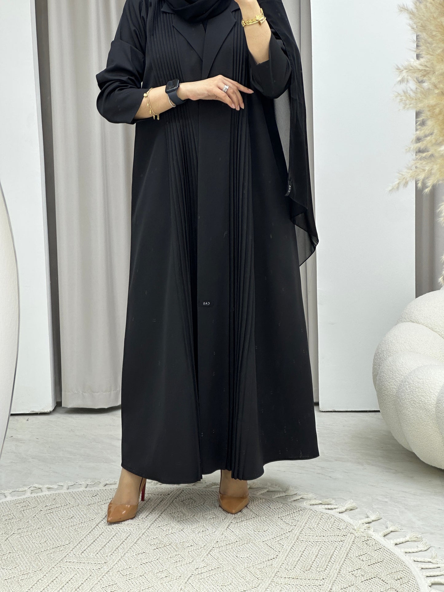 C RTW Pleated Black Abaya Coat Set