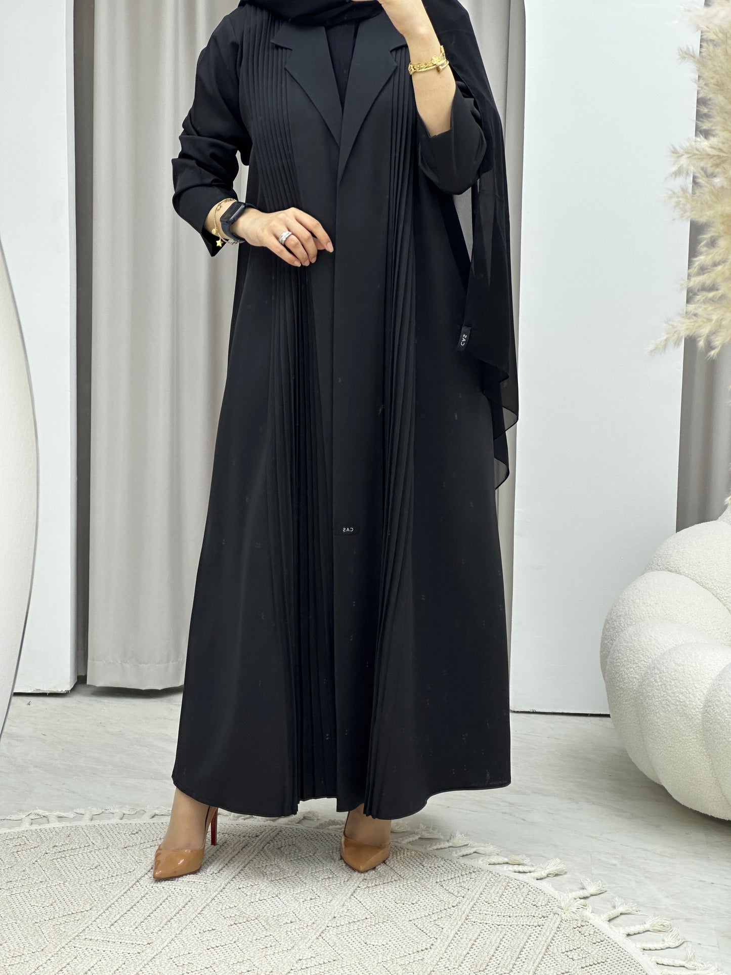 Pleated Black Abaya Coat Set - C2543