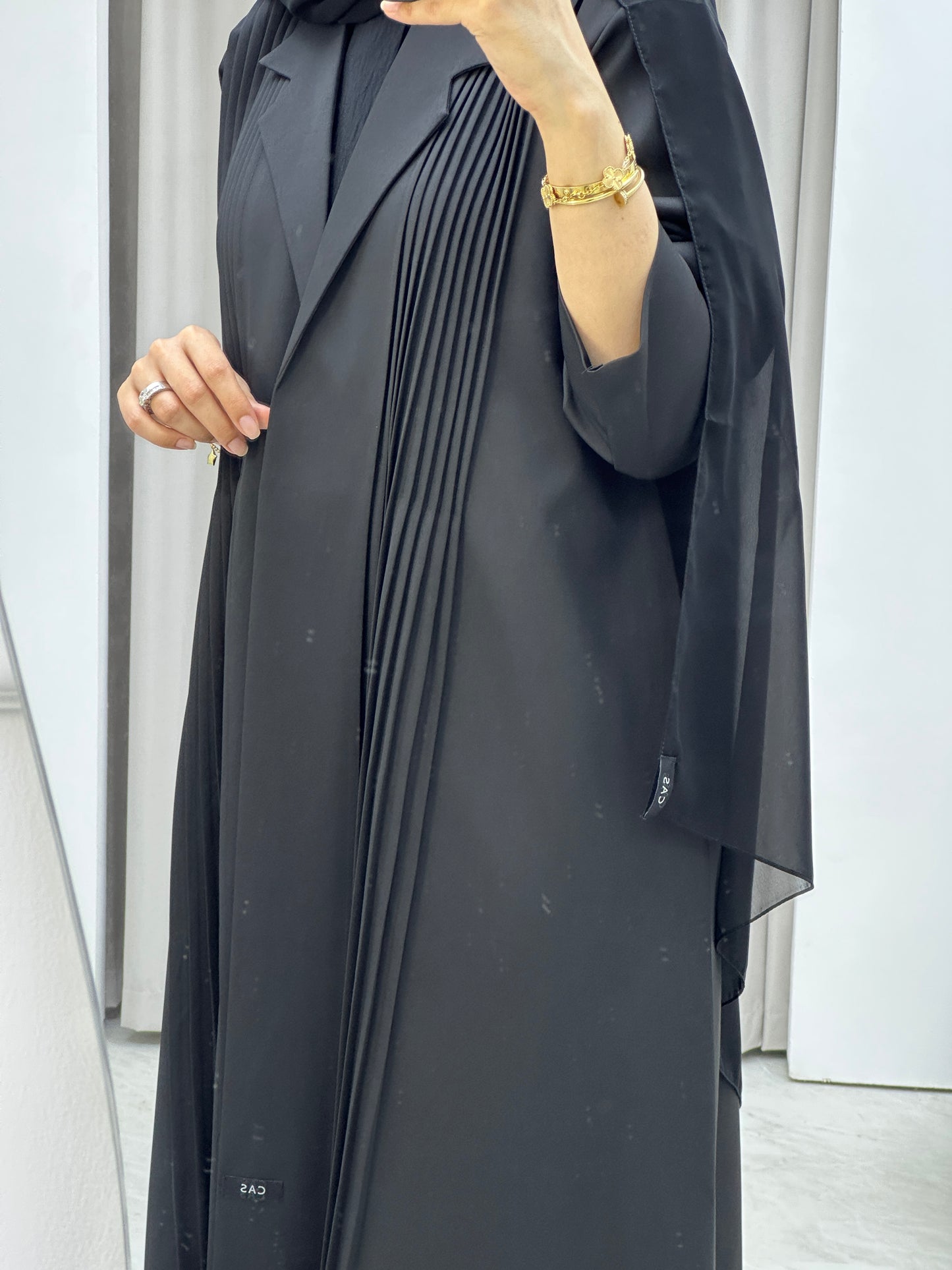 Pleated Black Abaya Coat Set - C2543