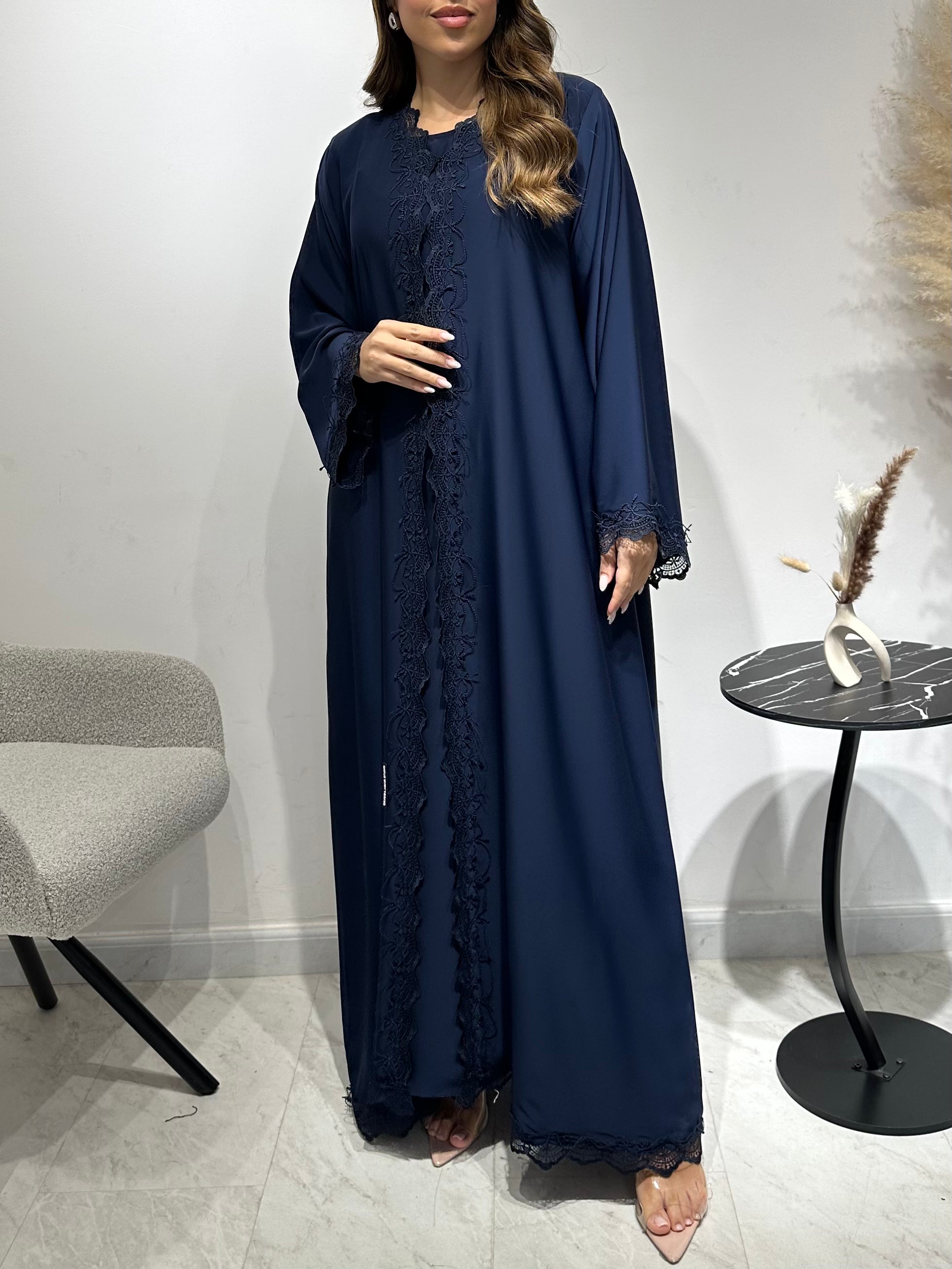 C 1590 Berry Blue Lace Abaya