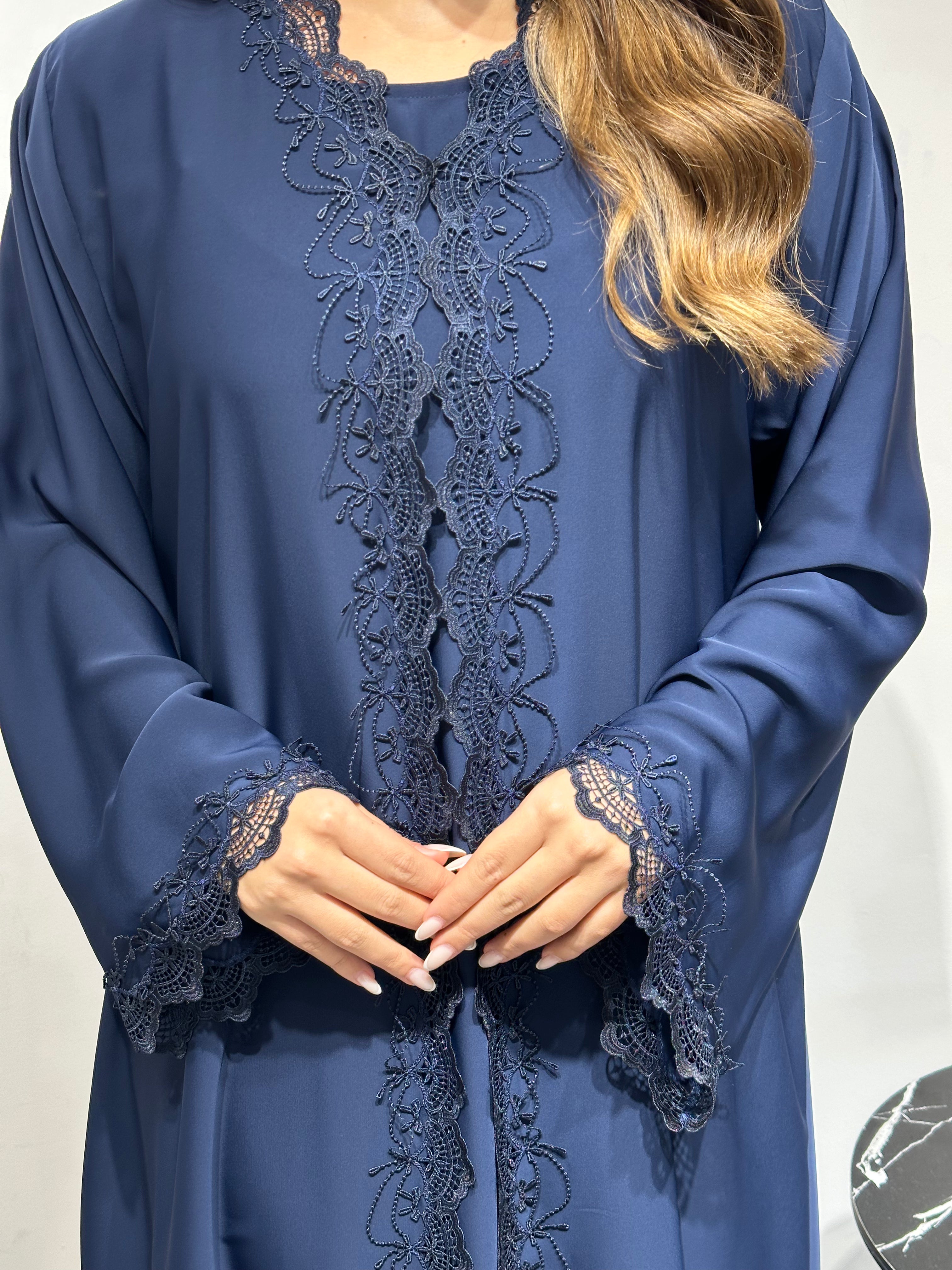 C 1590 Berry Blue Lace Abaya
