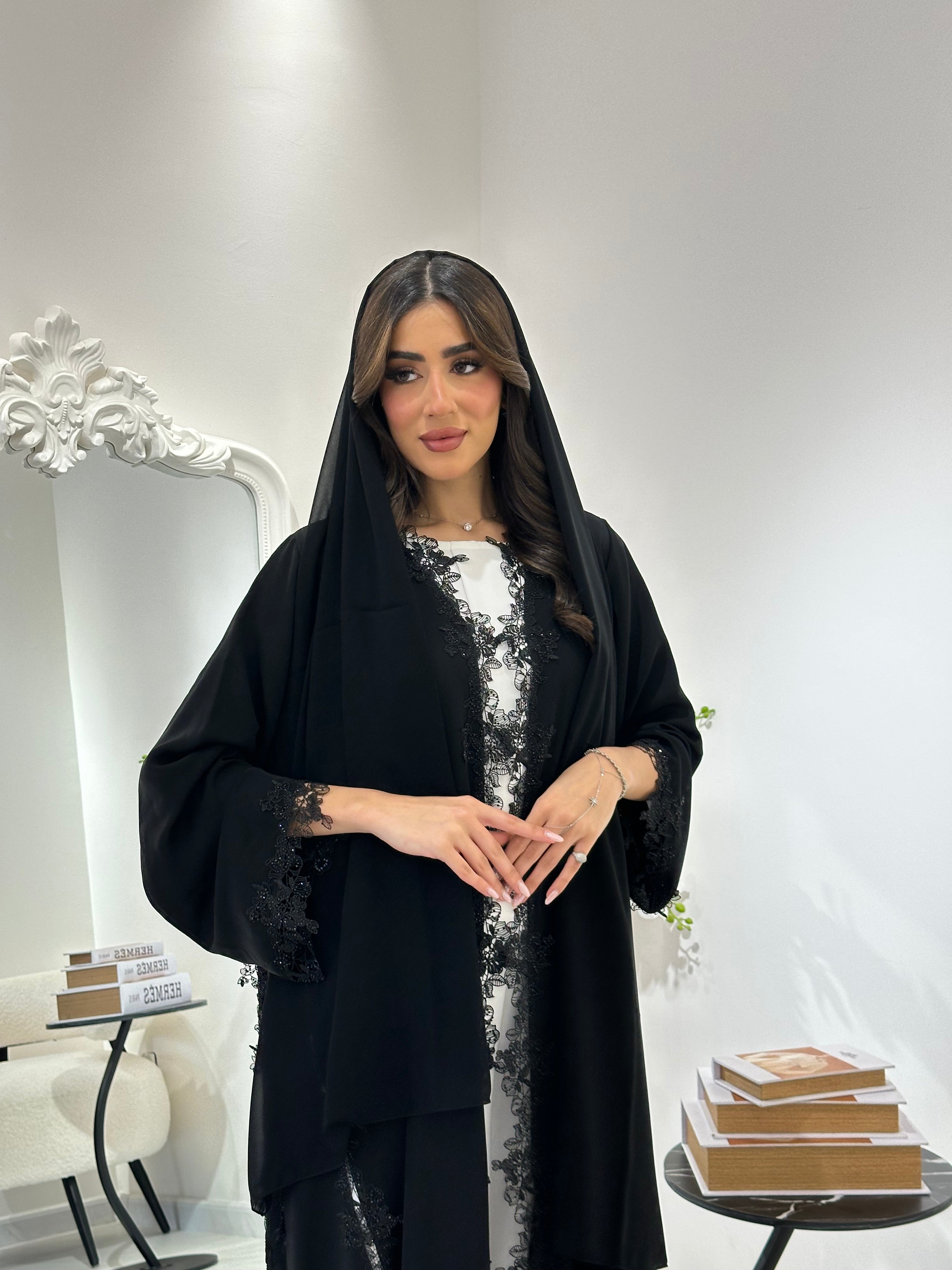 C 0896 Black Lace Abaya