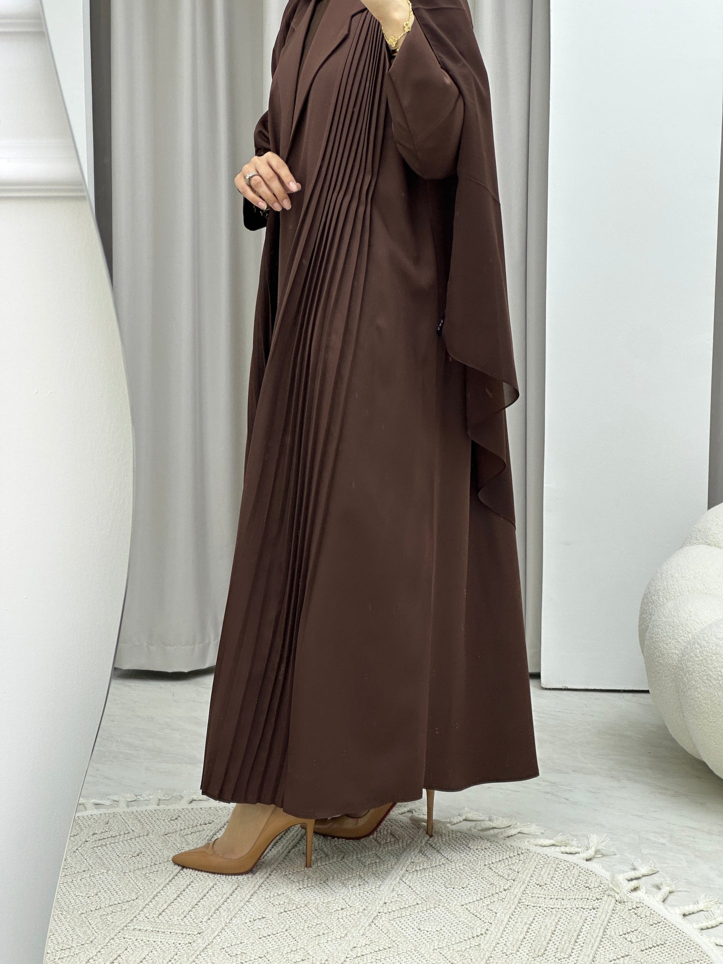 C RTW Pleated Brown Abaya Coat Set