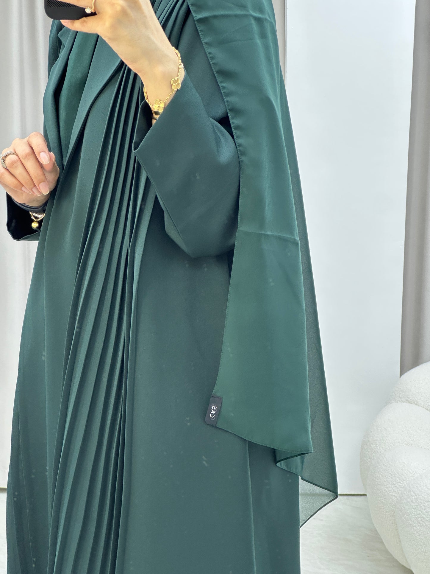 C Pleated Green Abaya Coat Set