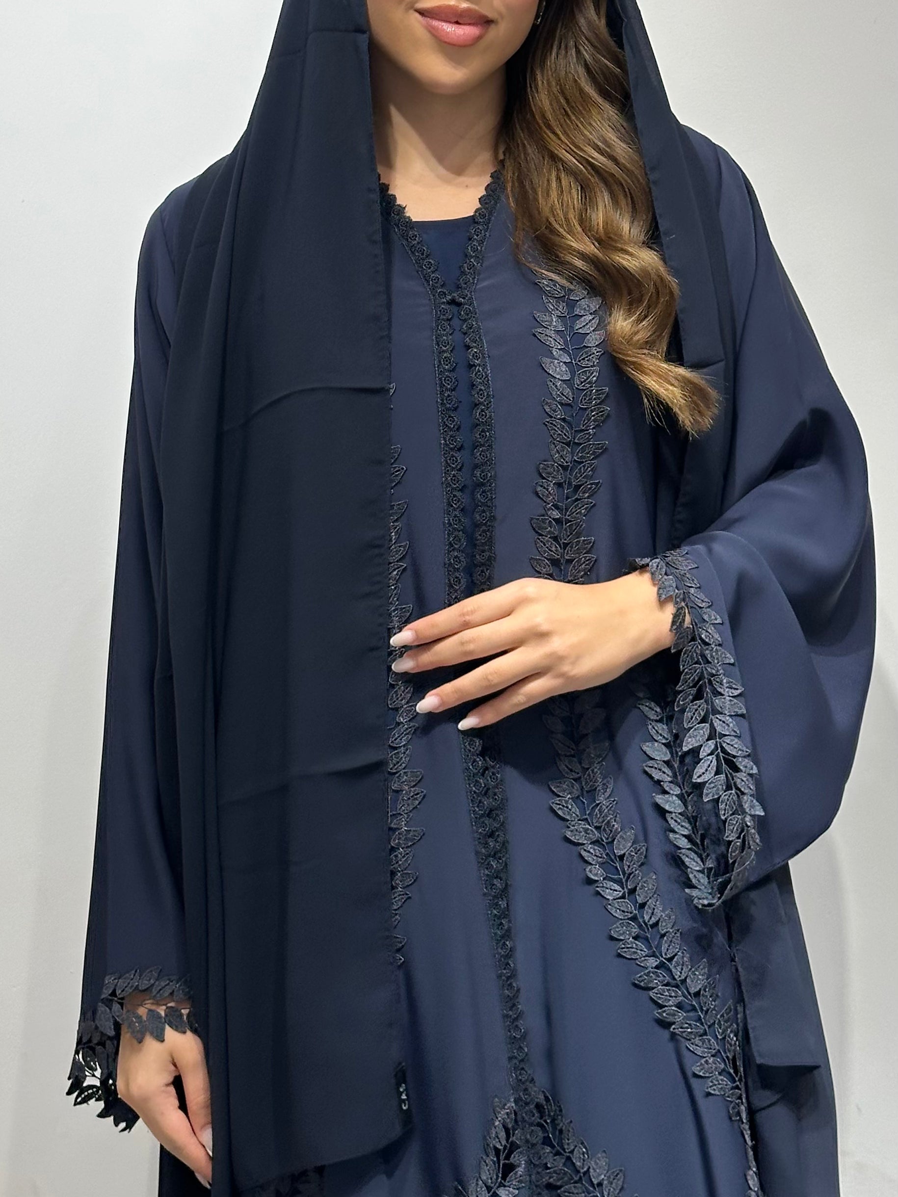 C 1591 Navy Blue Lace Abaya