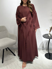 C 1592 Chocolate Brown Crystal Lace Abaya
