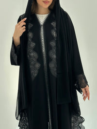 C RTW 1877 Black Lace Abaya - XL / 56.5