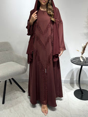 C 1592 Chocolate Brown Crystal Lace Abaya