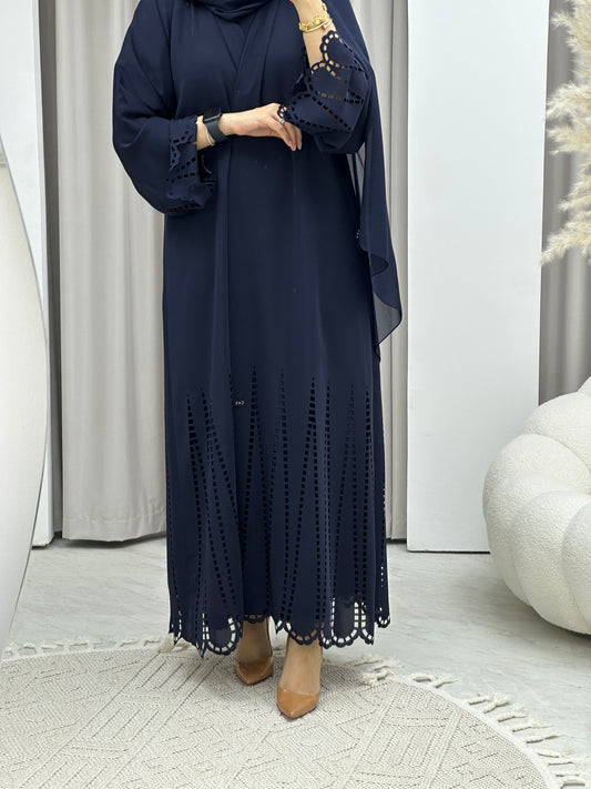 C RTW Laser Cut Navy Blue Abaya Set