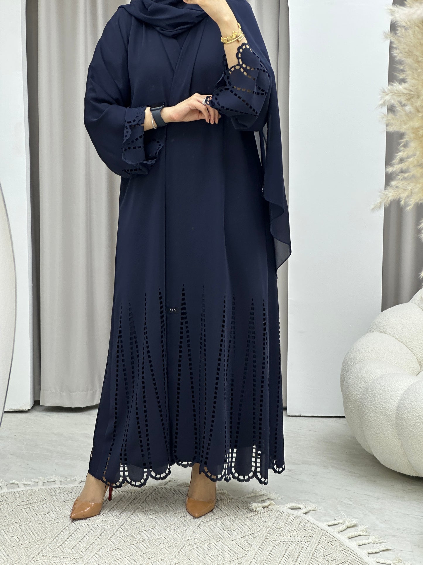 C RTW Laser Cut Navy Blue Abaya Set