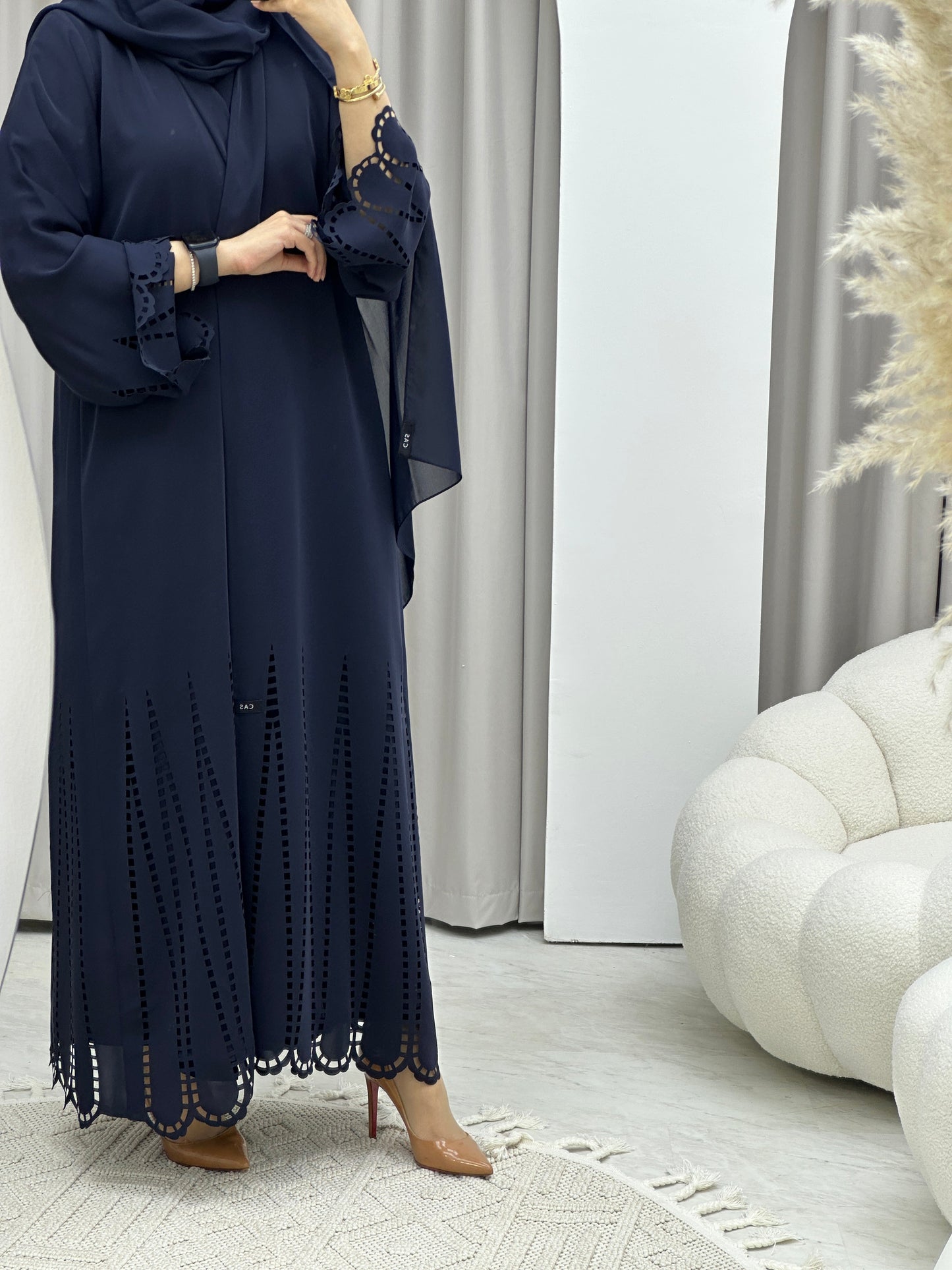 C RTW Laser Cut Navy Blue Abaya Set