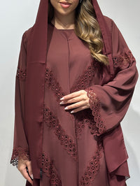 C 1592 Chocolate Brown Crystal Lace Abaya - XS / 49