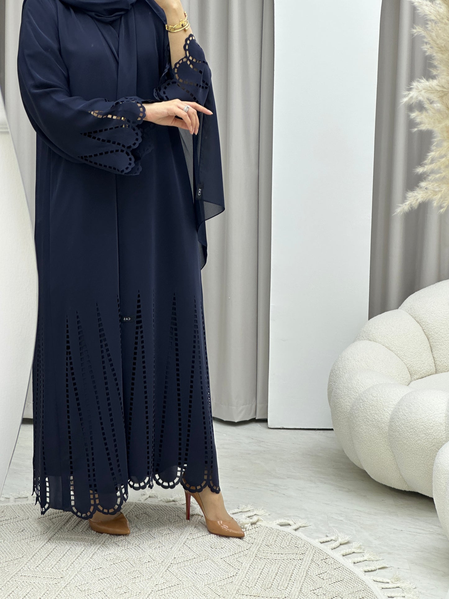 C RTW Laser Cut Navy Blue Abaya Set