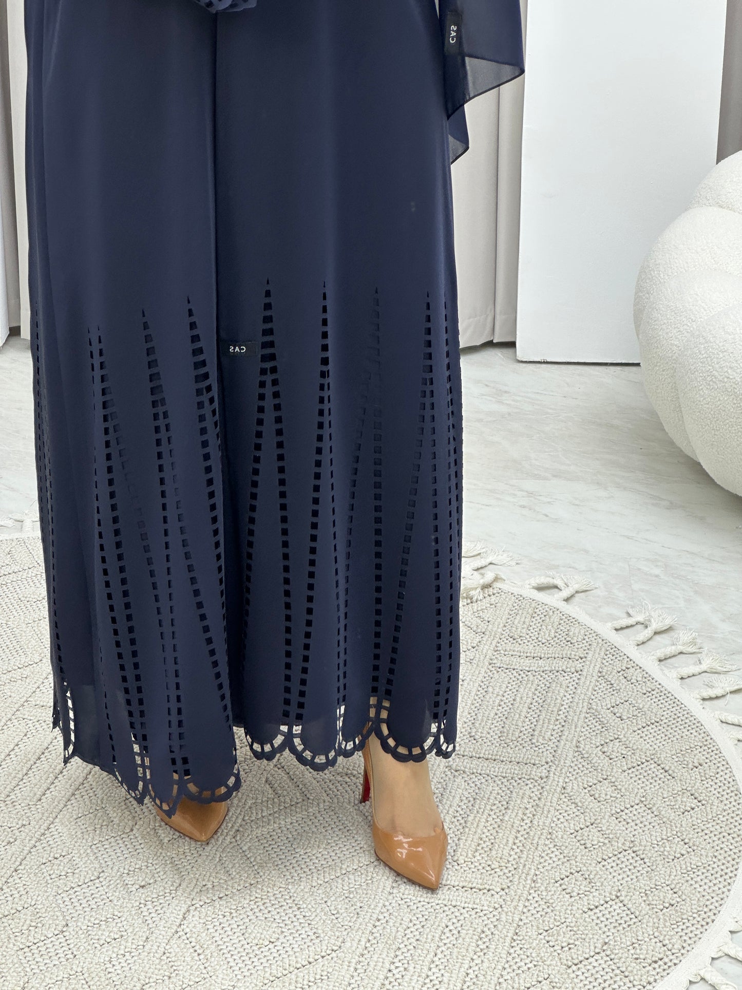 C Laser Cut Navy Blue Abaya Set