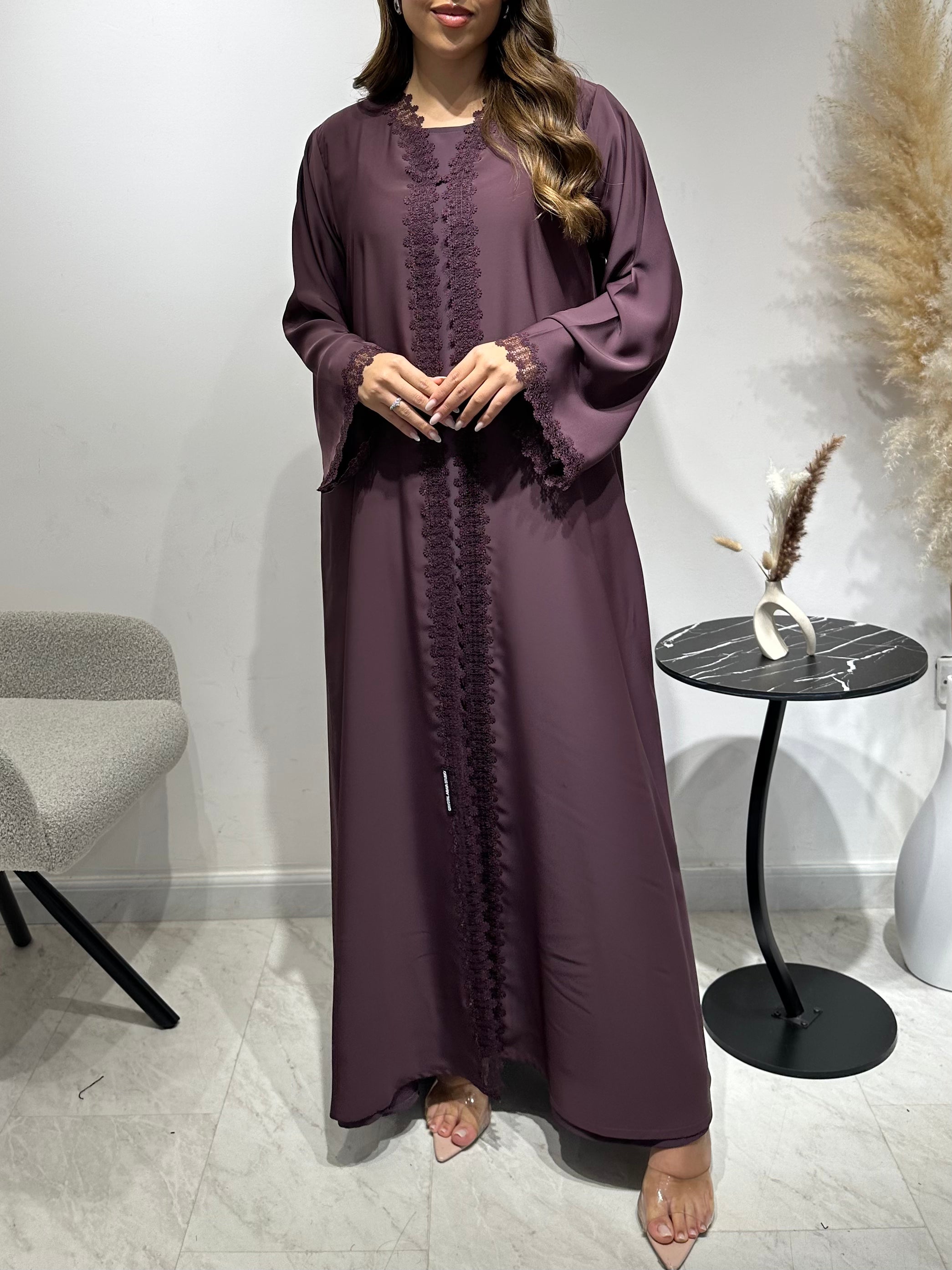 C 1593 Plum Purple Lace Abaya