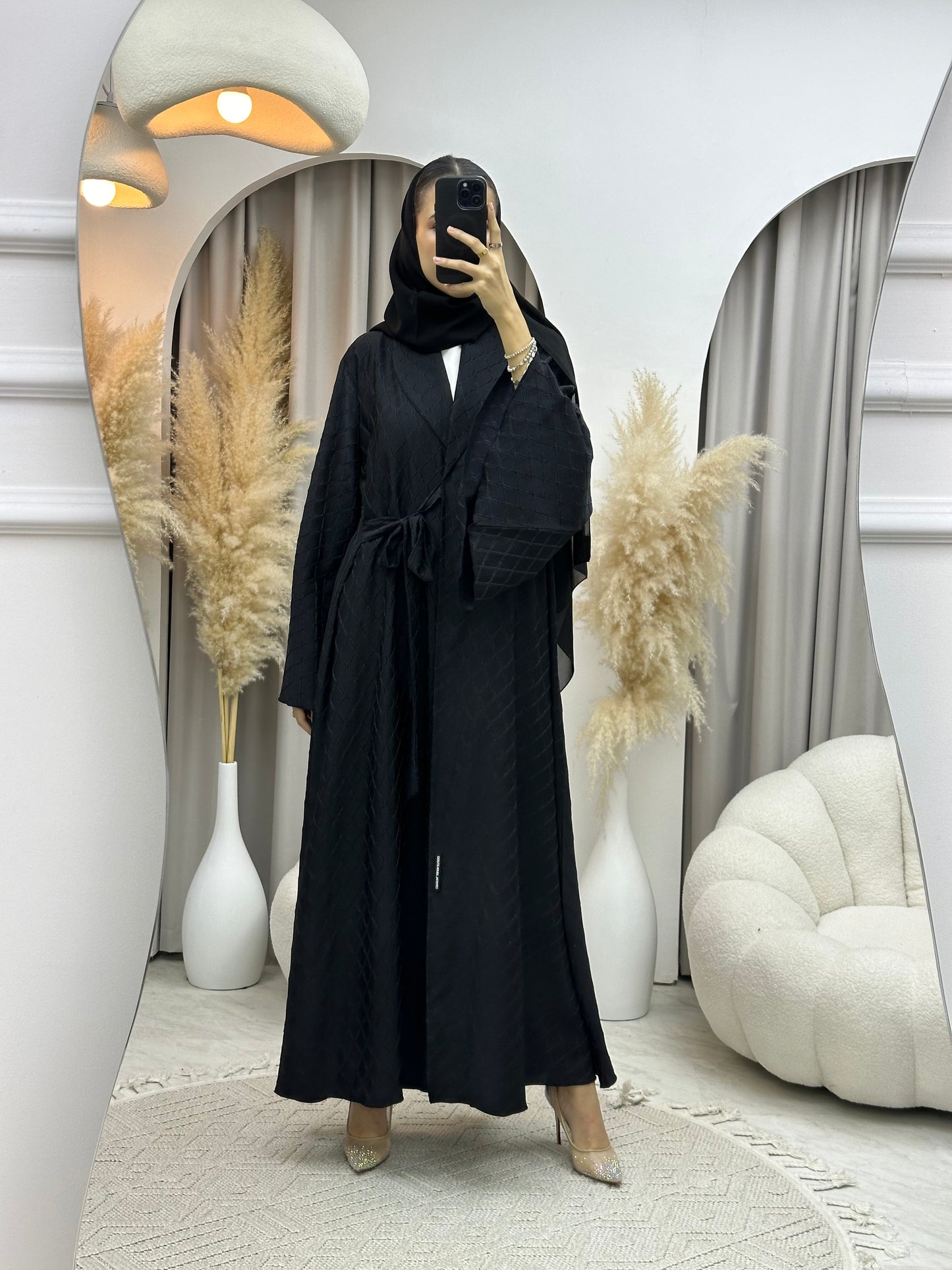 C RTW 0005-02 Black Overlap Silk Abaya