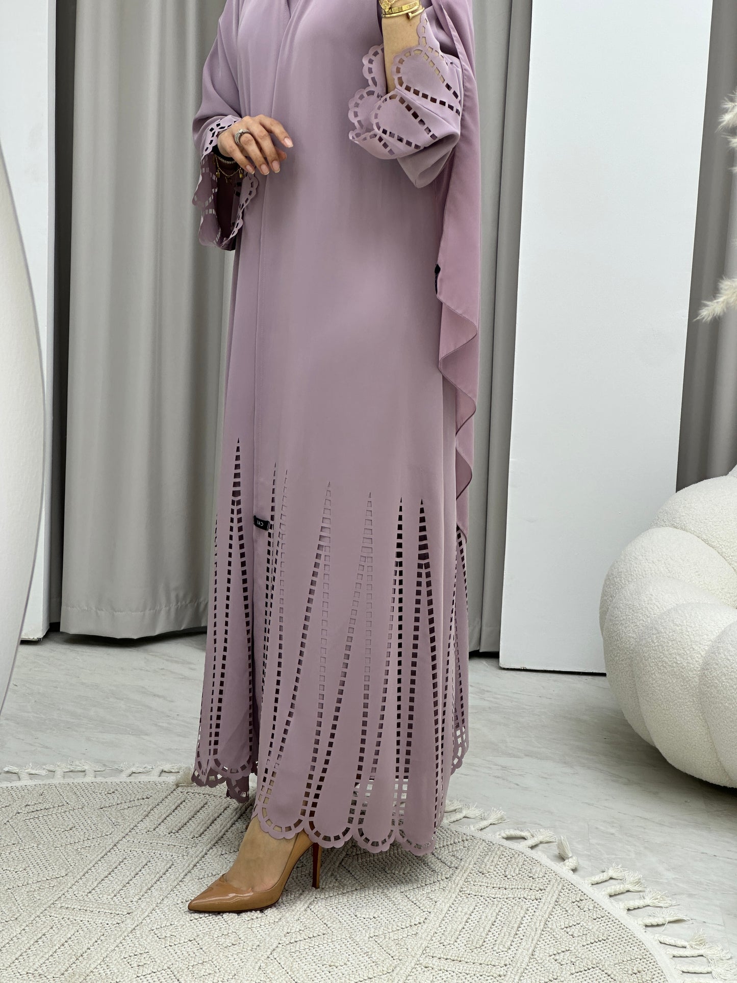 C Laser Cut Lilac Abaya Set