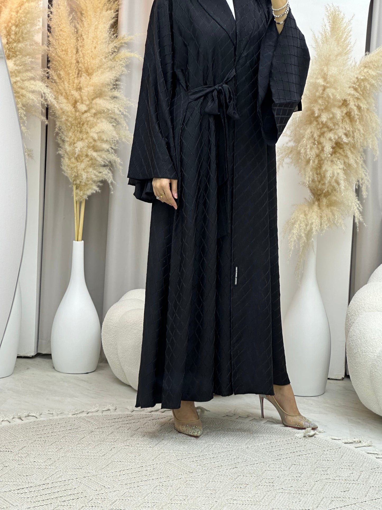 C RTW 0005-02 Black Overlap Silk Abaya