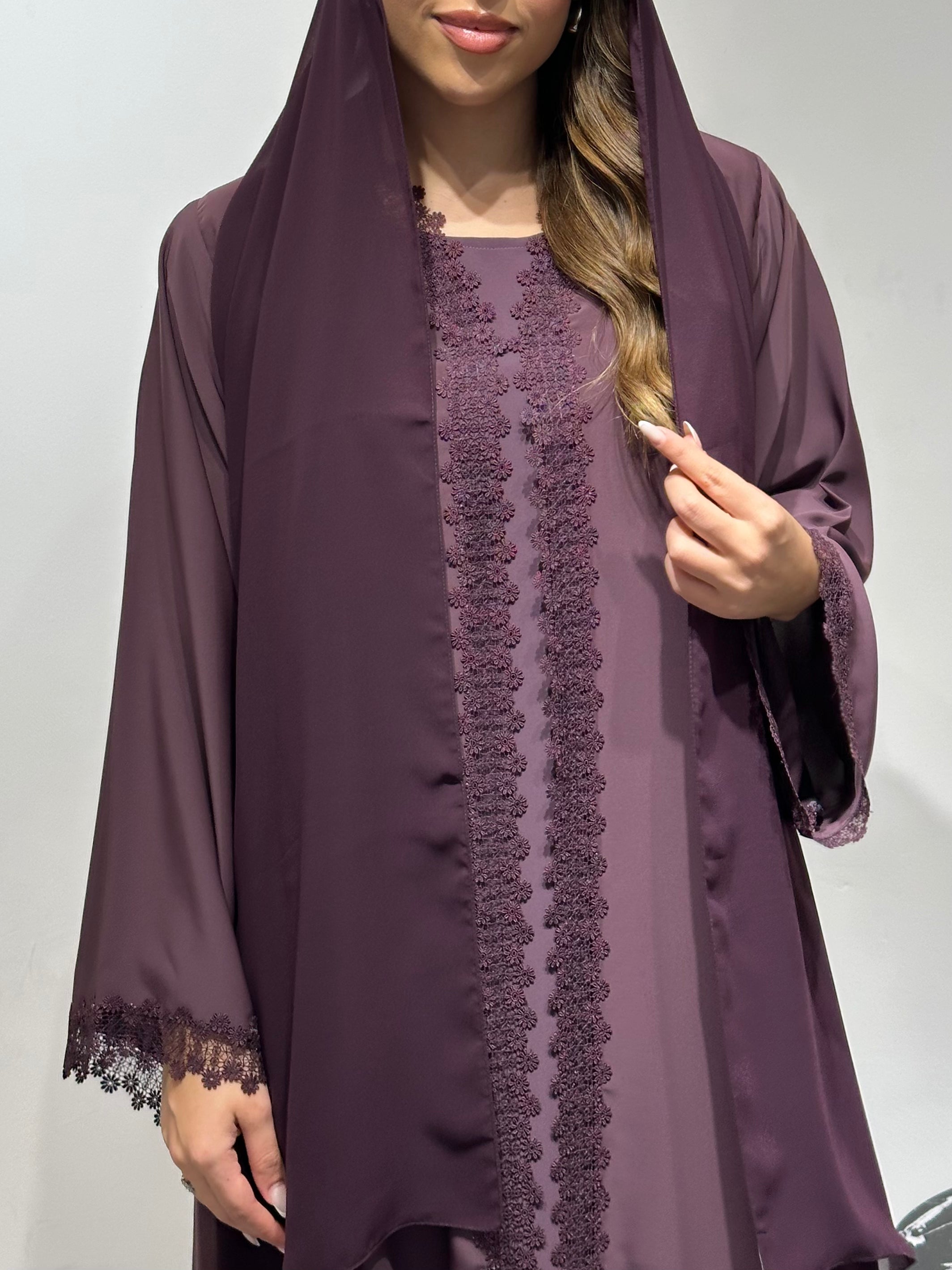 C 1593 Plum Purple Lace Abaya