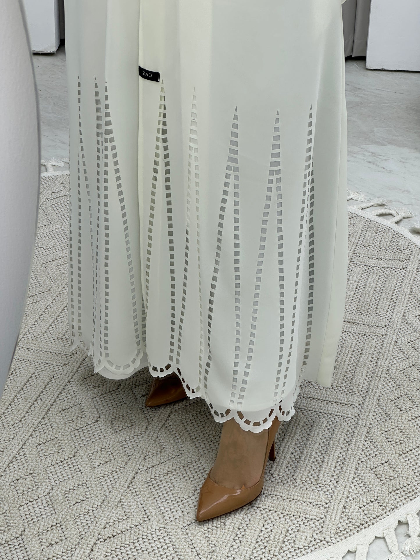 C Laser Cut White Abaya Set