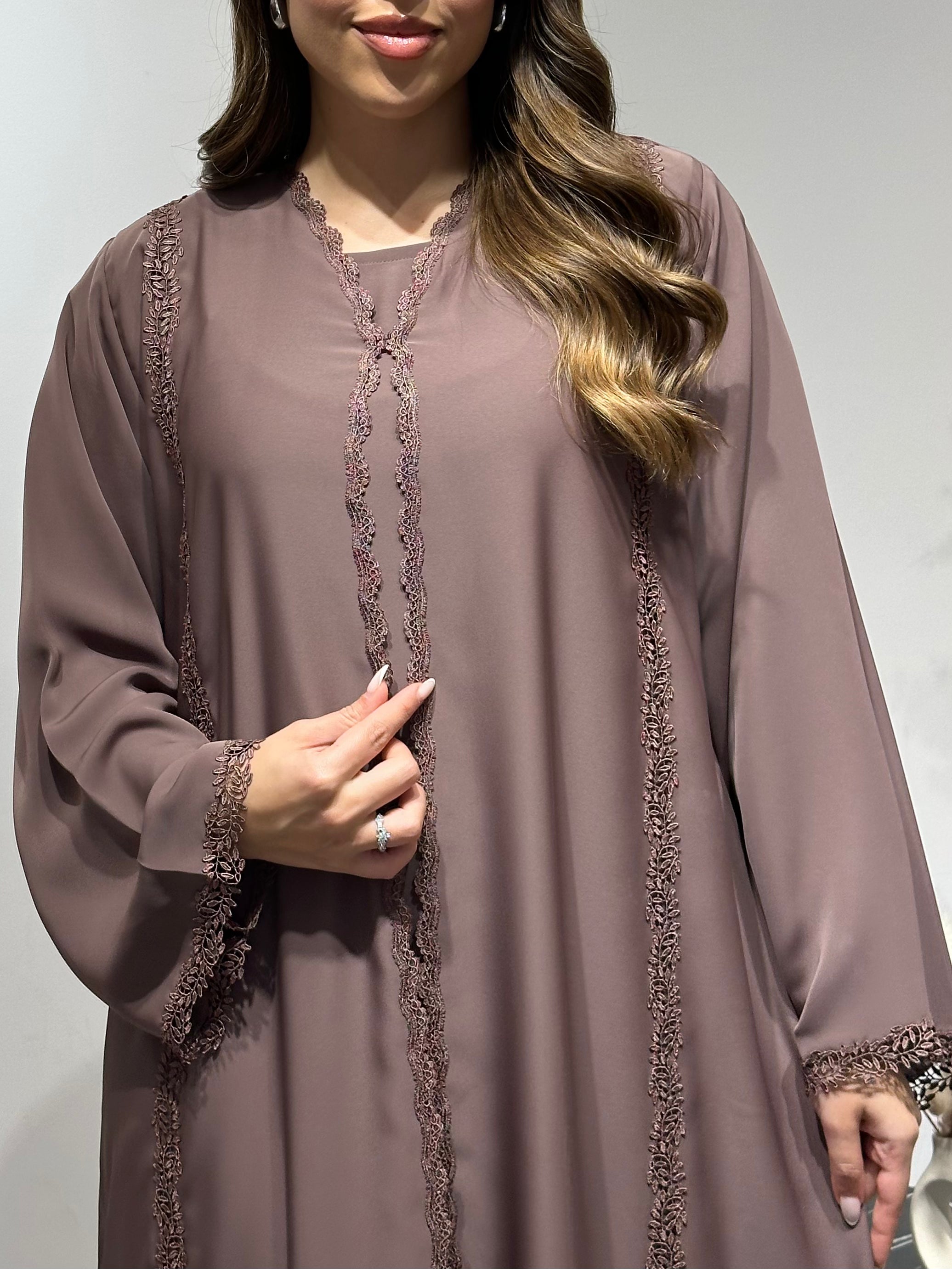 C 1594 Caramel Brown Lace Abaya