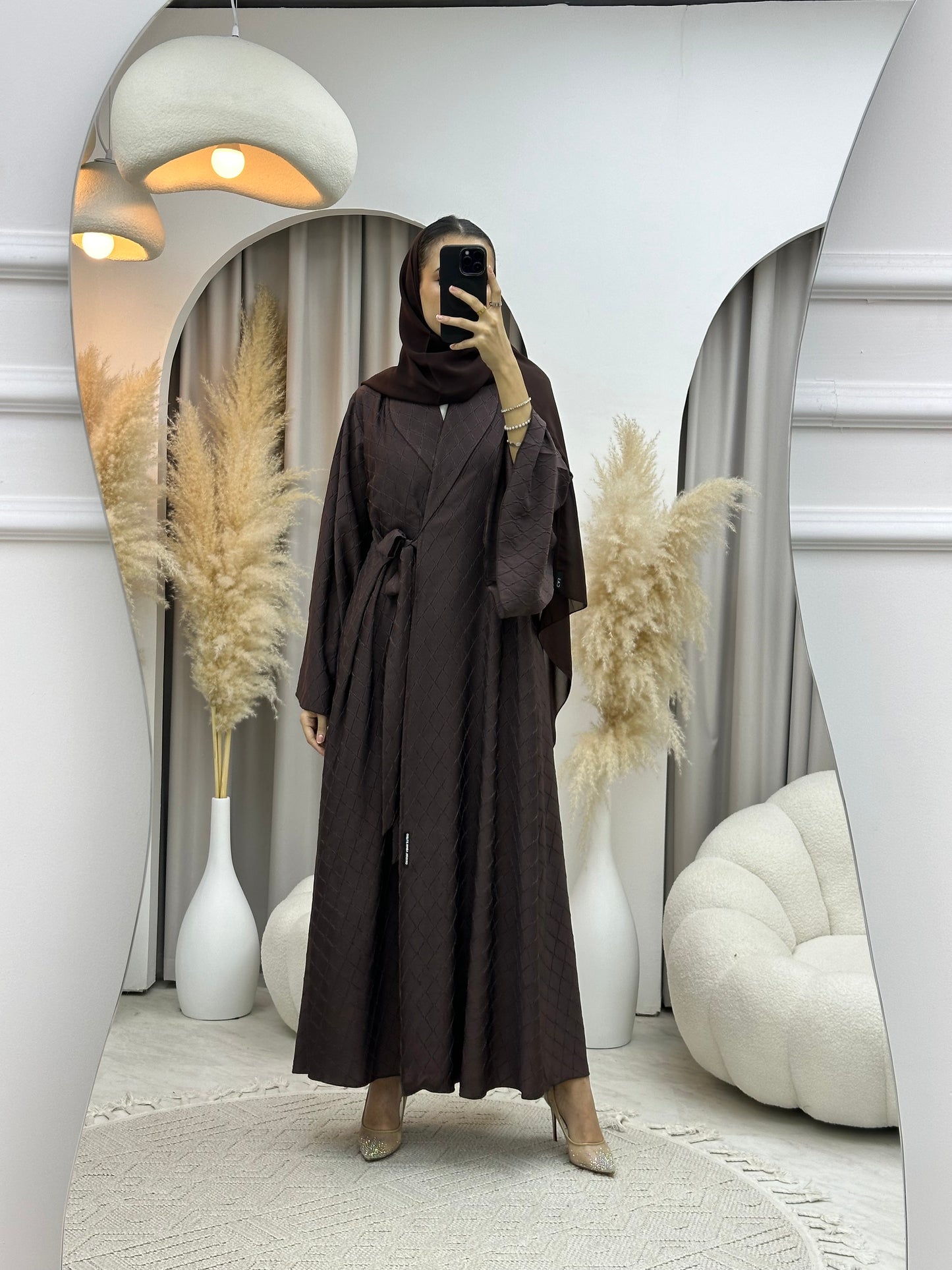 C 0005-03 Brown Overlap Silk Abaya