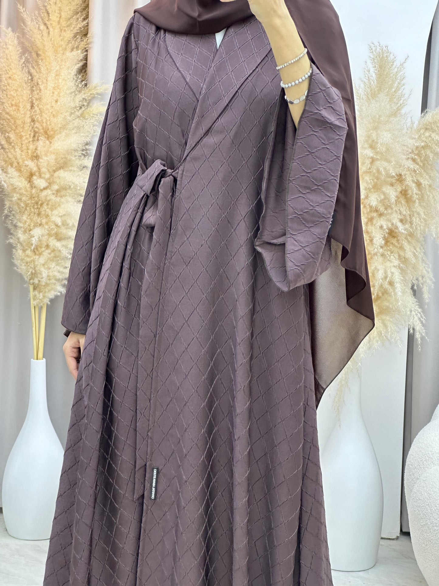 C RTW 0005-03 Brown Overlap Silk Abaya