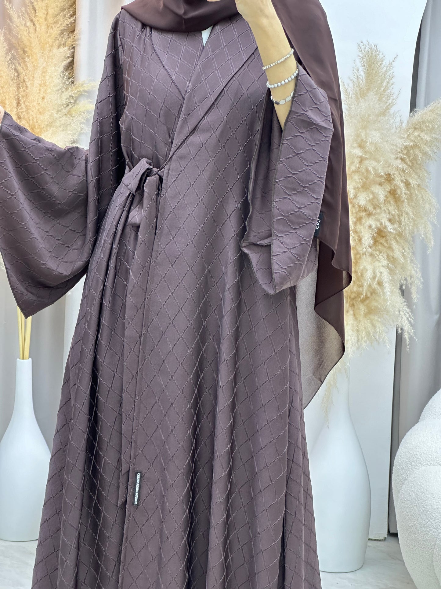 C 0005-03 Brown Overlap Silk Abaya